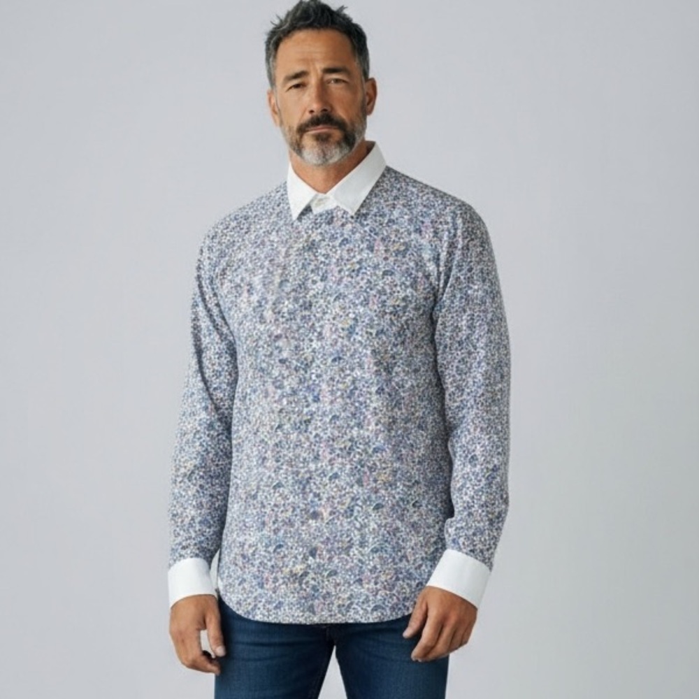 Etro Blue Paisley Button Down Shirt Men’s Size 40 White Contrast Cuffs Italy